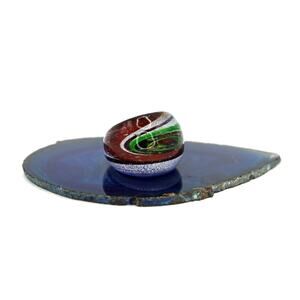 1970's Handblown Silver, Green, Orange and Brown Swirl Glass Ring